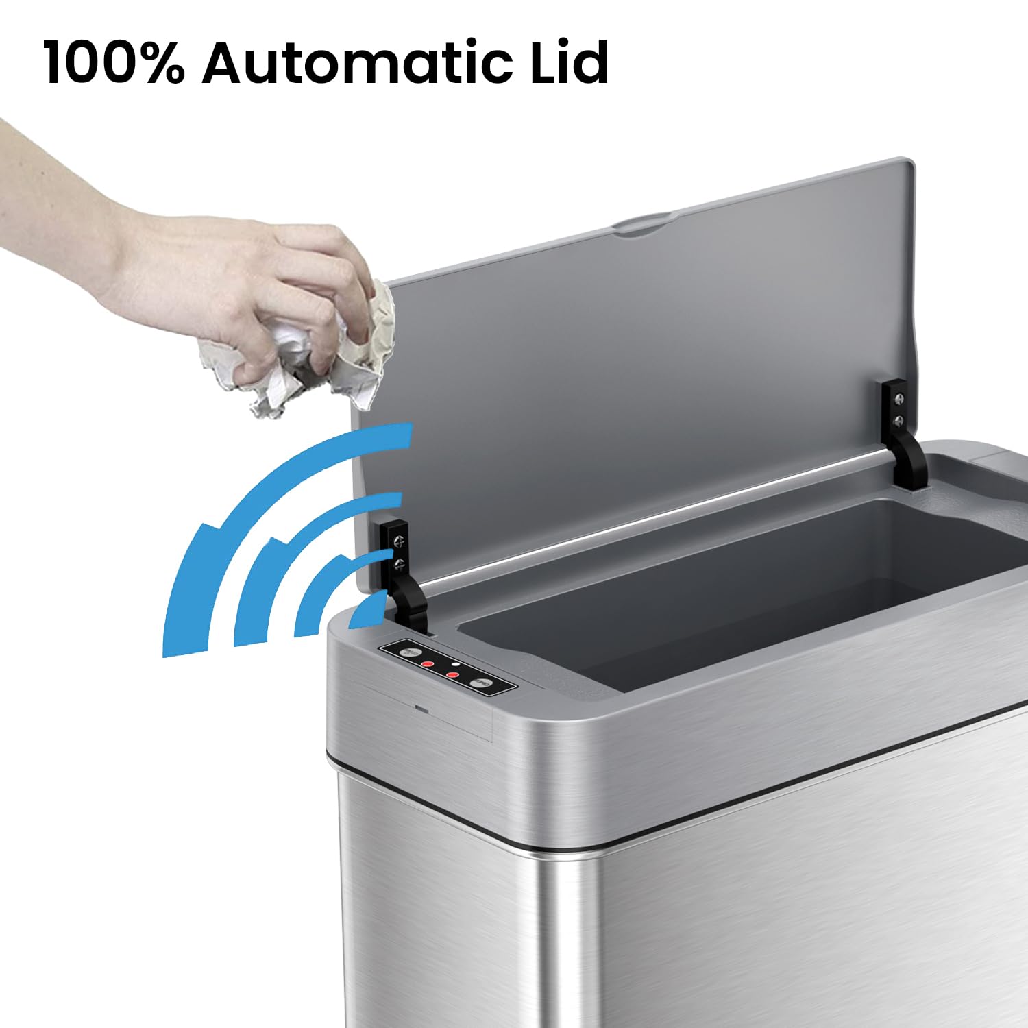 Itouchless 4 Gallon Slim Sensor Trash Can (Lid Opens Left) With Absorbx Odor Control, 15 Liter Slim Stainless Steel Automatic Wa